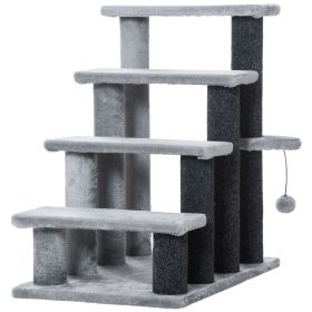 4-Level Cat Stair & Dog Stairs, Kitten Tree Climber, with Hanging Play Ball, Steps for Bed, Sofa, Light Grey