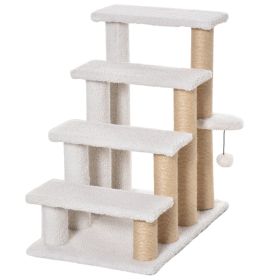 4-Level Pet Stairs Cat Steps Carpeted Ladder Ramp Kitten Tree Climber Scratching Posts Hanging Play Ball for Bed Sofa White