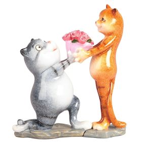 6.75"H Cat Present Flowers to Lover Figurine Home Decor Gift