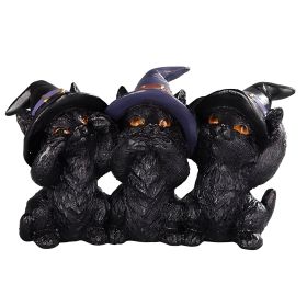 4.5"W 3-PC Black Cat Hear-No, See-No, Speak-No Evil Figurine Set Home Decor Gift