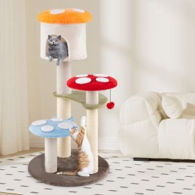1PC Cute Mushroom Cat Tree with Sisal Scratching Posts Top Condo and Padded Platforms