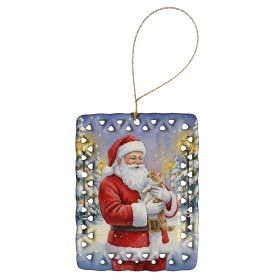 Exotic Shorthair Cat with Santa Claus Porcelain Ornament Christmas Tree Hanging Decorations for Home Christmas Holiday, Rectangle, Gift, Multicol