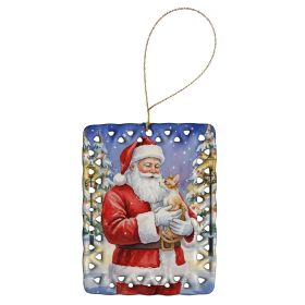Cornish Rex Cat with Santa Claus Porcelain Ornament Christmas Tree Hanging Decorations for Home Christmas Holiday, Rectangle, Gift, Multicolor