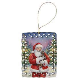 Lykoi Cat with Santa Claus Porcelain Ornament Christmas Tree Hanging Decorations for Home Christmas Holiday, Rectangle, Gift, Multicolor