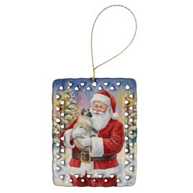 Siamese Cat with Santa Claus Porcelain Ornament Christmas Tree Hanging Decorations for Home Christmas Holiday, Rectangle, Gift, Multicolor