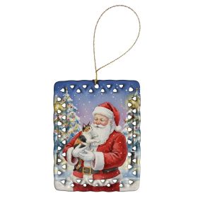 Japanese Bobtail Cat with Santa Claus Porcelain Ornament Christmas Tree Hanging Decorations for Home Christmas Holiday, Rectangle, Gift, Multicol