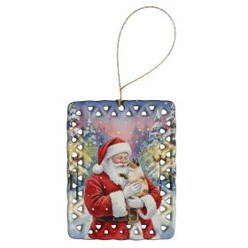 Tortie Point Cat with Santa Claus Porcelain Ornament Christmas Tree Hanging Decorations for Home Christmas Holiday, Rectangle, Gift, Multicolor