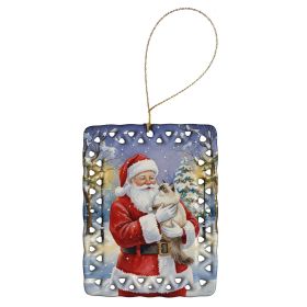 Ragdoll Cat with Santa Claus Porcelain Ornament Christmas Tree Hanging Decorations for Home Christmas Holiday, Rectangle, Gift, Multicolor