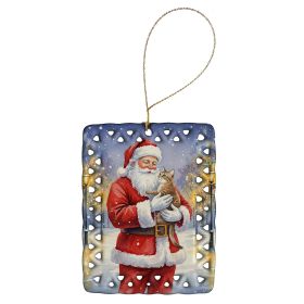 Malayan Cat with Santa Claus Porcelain Ornament Christmas Tree Hanging Decorations for Home Christmas Holiday, Rectangle, Gift, Multicolor