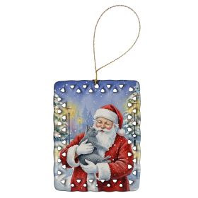 Gray Cat with Santa Claus Porcelain Ornament Christmas Tree Hanging Decorations for Home Christmas Holiday, Rectangle, Gift, Multicolor