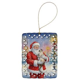 Javanese Cat with Santa Claus Porcelain Ornament Christmas Tree Hanging Decorations for Home Christmas Holiday, Rectangle, Gift, Multicolor