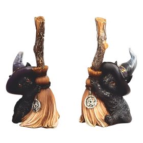 2-PC Set 4.5"H Black Cat with Broom Set Figurine Home Decor Gift