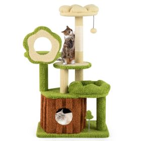40" Jungle Theme Cat Tree - Washable Peach Skin Cover, Sisal Scratching Post & Interactive Toys