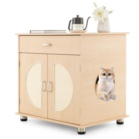 Cat Litter Box Enclosure with Sisal Scratching Doors and Storage