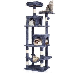 VEVOR Cat Tree for Indoor Cats, 63" Cat Tower with 2 Cat Condos, Sisal Scratching Post, Hammock, Top Perch, Jumping Platforms