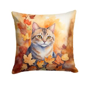 Raas Cat in Fall Leaves Throw Pillow Machine Washable, Indoor Outdoor Decorative Pillow for Couch, Bed or Patio, 14Hx14W