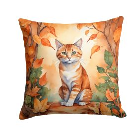 Suphalak Cat in Fall Leaves Throw Pillow Machine Washable, Indoor Outdoor Decorative Pillow for Couch, Bed or Patio, 14Hx14W