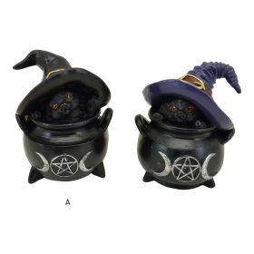 3.5"H 2-PC Cat in Cauldron Figurine Set Home Decor Gift