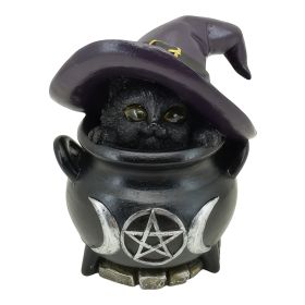 5.75"H LED Cat in Cauldron Figurine Home Decor Gift