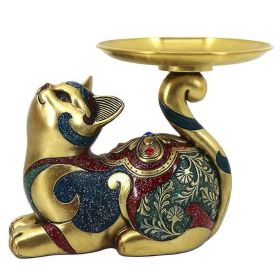 7"W Gold and Red Cat Figurine Home Decor Gift