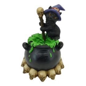 4.75"H LED Cat with Potion in Cauldron Figurine Home Decor Gift