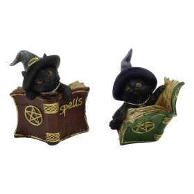 3.25"H 2-PC Cat Reading Figurine Set Home Decor Gift
