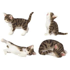 4-PC Set 3"H differne Poses Miniature tan Tabby Cats Figurine Home Decor Gift