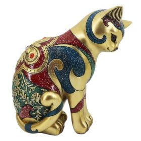 8"H Gold and Red Cat Figurine Home Decor Gift