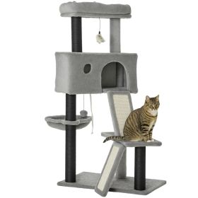 47" Cat Tree for Indoor Cats, Kitty Activity Center, Cat Tower with Cat Ear Bed Ramp Condo Hammock Hanging Ball Toys Sisal Rope Scratching Post