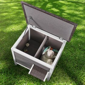 Outdoor Cat House Wooden Feral Cat Shelter With Roof & PVC Door Flaps (Option: Grey)