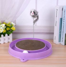 Multi-functional Cat Scratching Board With Ball Track, Various Colours Of Mat Board, Self-height Relief From Boredom To Tease The Cat, With Sprin (Option: Purple)