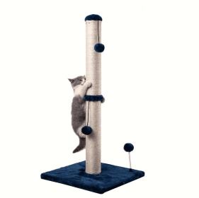 Extra Thick Indoor Cat Scratching Post With Hanging Ball Toy - Durable Fiberboard Claw-Friendly Surface For Cats, Sturdy & Safe Design For Play A (Option: Blue)