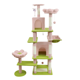 71 Inch Flower Cat Tree With Large Condo Removable Flower Cushion And Hammock Pink (Option: Cat climbing frame)