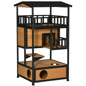 Wooden Outdoor Cat House, Wild Cat Shelter Kitten Tree (Option: Yellow)