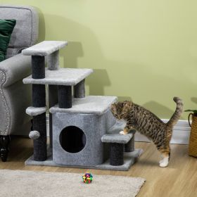 1 Cat Tree Tower 3-Step Pet Stairs with Scratching Posts (Option: Gray-610x120x410 mm)