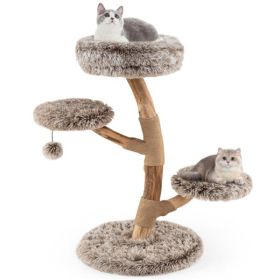 Multi-level Natural Pear Wood Cat Tree, Sisal Scratching Posts, Plush Balls, Long Plush Fabric (Option: 1pc)