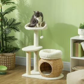 31" Cat Tree Tower with Scratching Posts (Option: Cream White-610x365x410 mm)