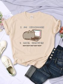 I Am Programmer I Make Computer Cat Printed Women Clothes Funny T-shirts Casual Half Sleeve Creativity Loose Woman Tee Clothing (Color: Red, size: M)