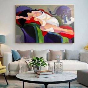 Large Abstract Woman and Cat Canvas Art Hand-painted Figure Oil Painting on Canvas Modern Minimalist Wall Art for Living Room Home Décor (Style: 01, size: 140x210cm)