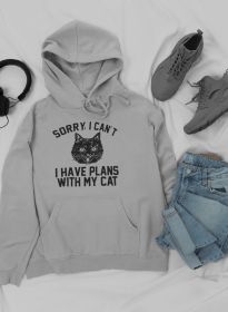Sorry I Can't I Have Plans With My Cat Hoodie (Color: Athletic Heather, size: small)