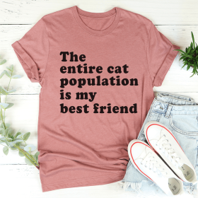 The Entire Cat Population Is My Best Friend T-Shirt (Color: Mauve, size: 2XL)