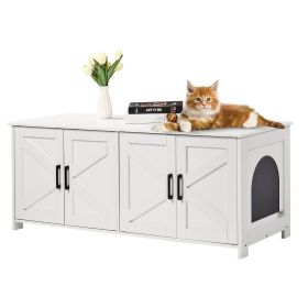VEVOR Cat Litter Box Enclosure for 2 Cats, Litter Box Furniture Hidden with Double Rooms, Wooden Cat Box Cabinet Fit Most of Litter Box (Material: Particle Board, size: 47.2 inches)