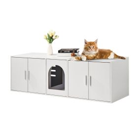 VEVOR Cat Litter Box Enclosure for 2 Cats, Litter Box Furniture Hidden with Double Rooms, Wooden Cat Box Cabinet Fit Most of Litter Box (Material: Particle Board, size: 57.9 in)