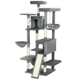 69" Cat Tree, Multi-Level Cat Tower with 2 Condos and 3 Hammocks, 8 Scratching Posts, for Multiple Cats, Dark Gray (Option: Dark Gray-620x310x630 mm)