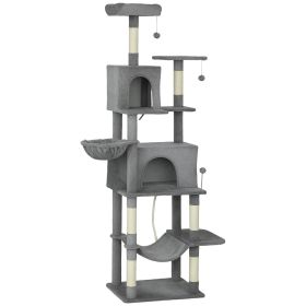 Multi-Level Cat Tower, 80" Tall Cat Tree, with 2 Condos, 2 Hammocks, 6 Sisal Scratching Posts, Dark Gray (Option: Dark Gray-500x295x630 mm)