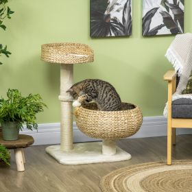 Cattail Weave Cat Tree for Indoor Cats Kitty Tower with Cat Condo (Option: Beige-485x485x235 mm)
