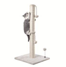 Extra Thick Indoor Cat Scratching Post With Hanging Ball Toy - Durable Fiberboard Claw-Friendly Surface For Cats, Sturdy & Safe Design For Play A (Option: White)
